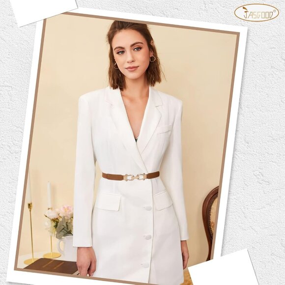 Women Elastic Skinny Waist Belt Gold Buckle for Dresses Casual Wear - Picture 4 of 7